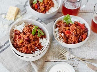 Bowls of chili con carne