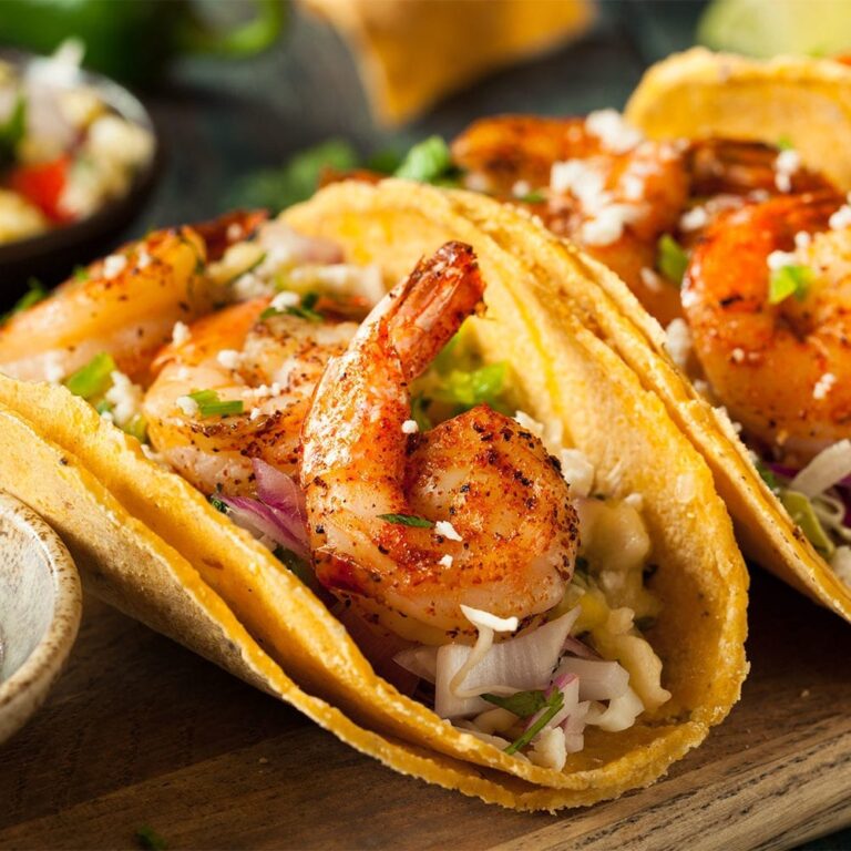 Closeup Image of spicy shrimp tacos