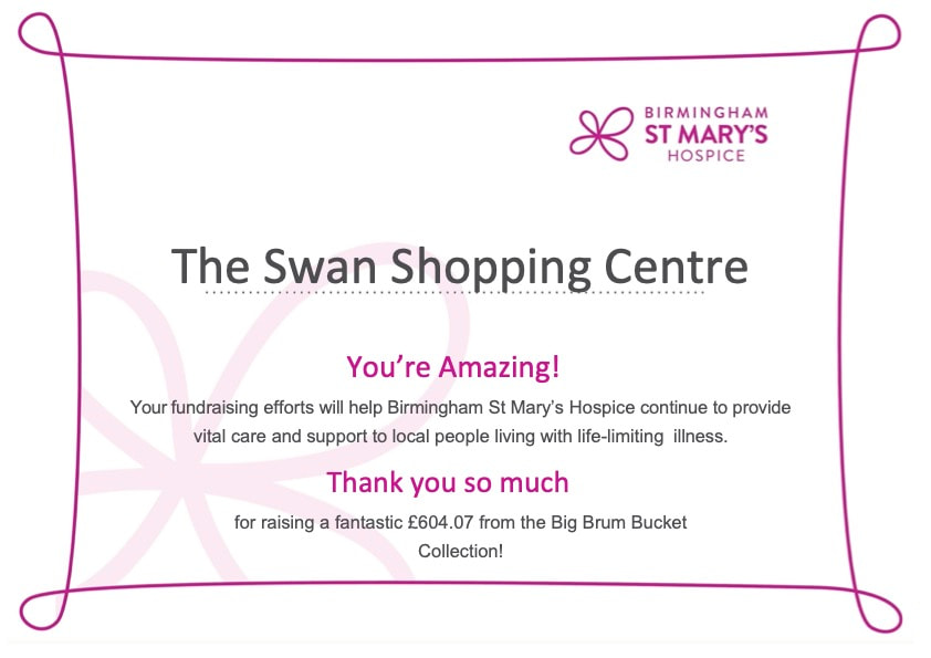 Birmingham St Mary's Hospice- Swan Center raising money for charity